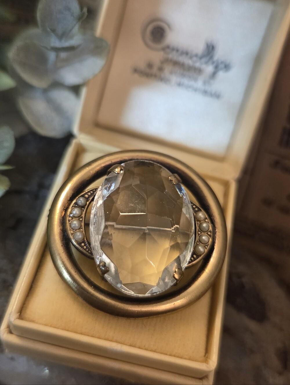 Stunning Victorian Rock Crystal Brooch With Seed Pearls